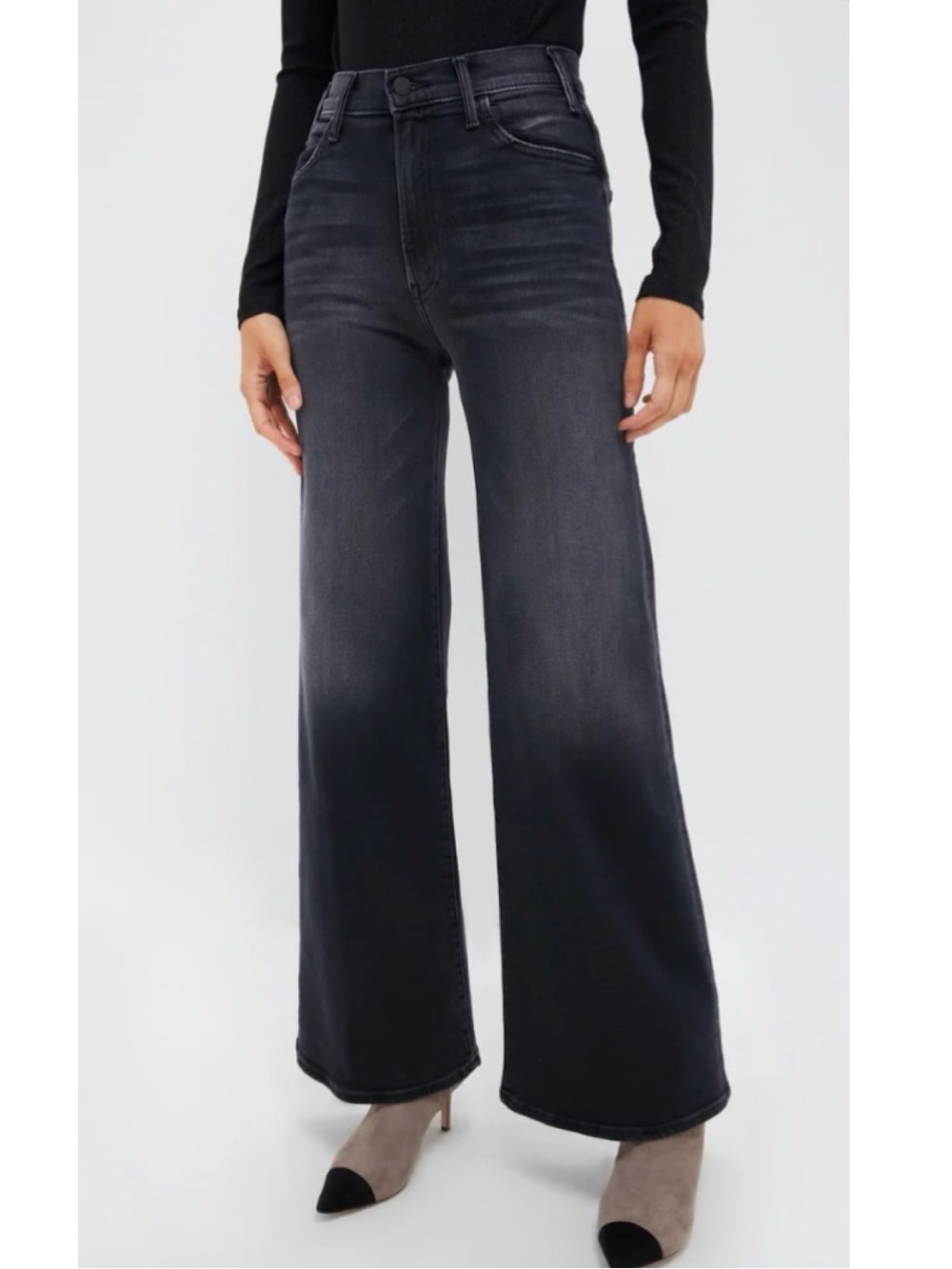 MOTHER Hustler Roller Sneak Jeans Not Today Satan 27 EUC Wide Leg Flare